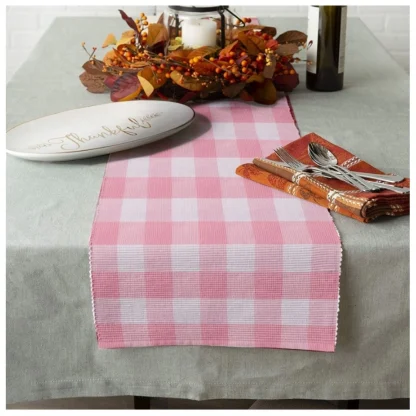 Checked Cotton Table Runners (Baby Pink) - Image 4