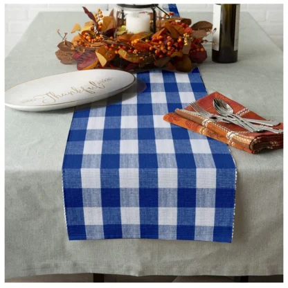 Checked Cotton Table Runners (Royal Blue) - Image 2