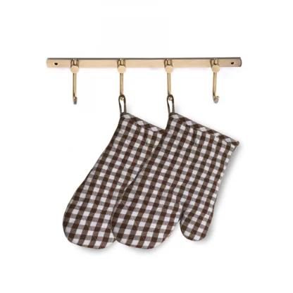 Checked Cotton Oven Mitten (Brown) - Image 3