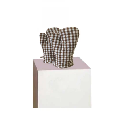 Checked Cotton Oven Mitten (Brown) - Image 2