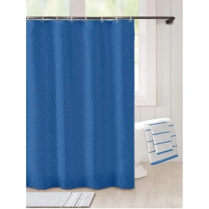 Waves Polyester Plain Shower Curtains with Plastic Eyelets (Dark Blue) - Image 5