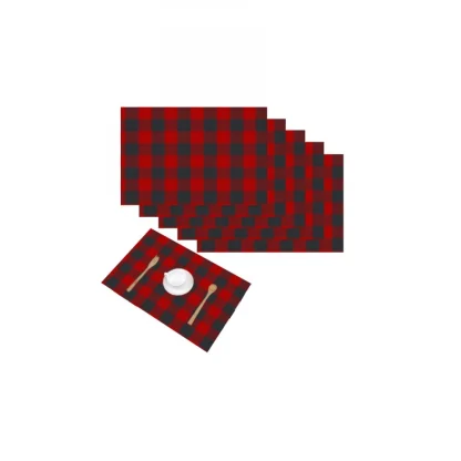 Checked Cotton Place Mats Sets (Red & Black)