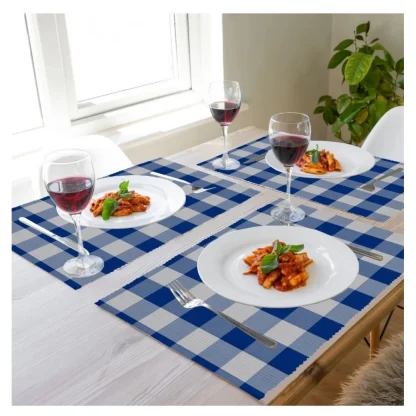 Checked Cotton Place Mats Sets (Royal Blue) - Image 5