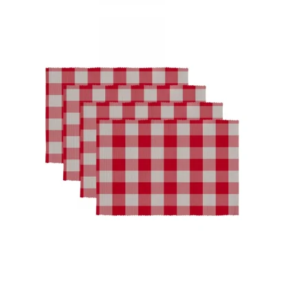 Checked Cotton Place Mats Sets (Red) - Image 2