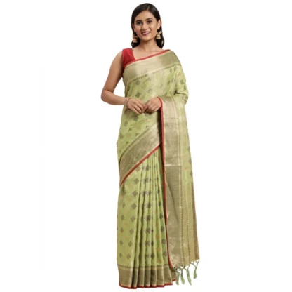 Generic Women's Chanderi Cotton Printed Saree With Unstitched Blouse (Pista, 5-6 Mtrs)