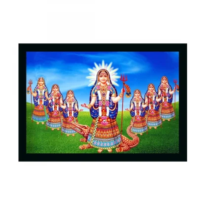 Maa Khodal Painting with Synthetic Photo Frame (Multicolor)