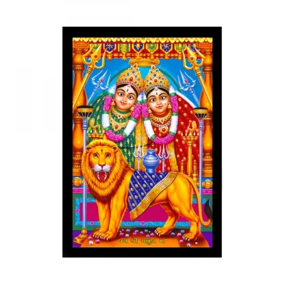 Maa Chamunda Painting with Synthetic Photo Frame (Multicolor)