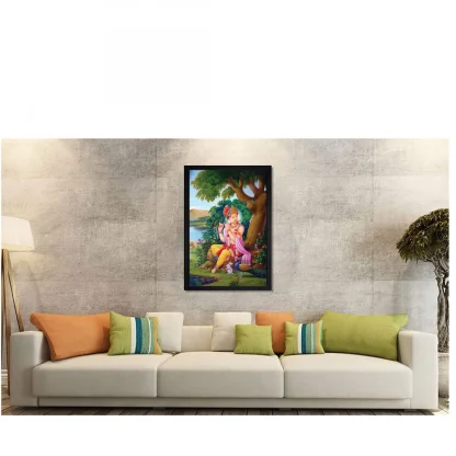 Radha Krishna Painting with Synthetic Photo Frame (Multicolor) - Image 2