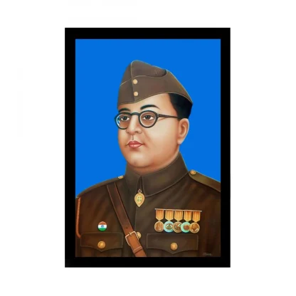 Shubham Chandra Bose Painting with Synthetic Photo Frame (Multicolor)