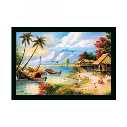 Natural Scenery Painting with Synthetic Photo Frame (Multicolor)