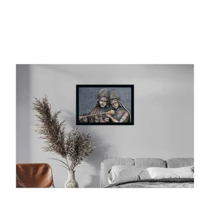 Radha Krishna Painting with Synthetic Photo Frame (Multicolor) - Image 2