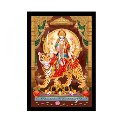 Durga Mata Painting with Synthetic Photo Frame (Multicolor)