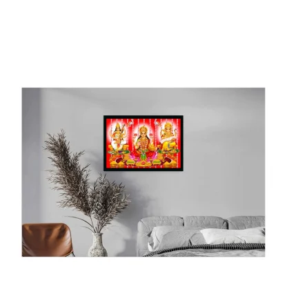 Laxmi Ganesh Saraswati Painting with Synthetic Photo Frame (Multicolor) - Image 2