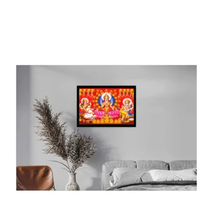 Laxmi Ganesh Saraswati Painting with Synthetic Photo Frame (Multicolor) - Image 2