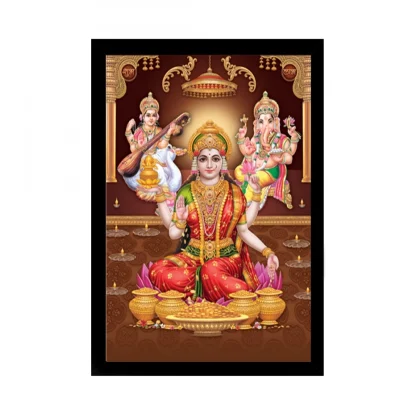 Laxmi Ganesh Painting with Synthetic Photo Frame (Multicolor)