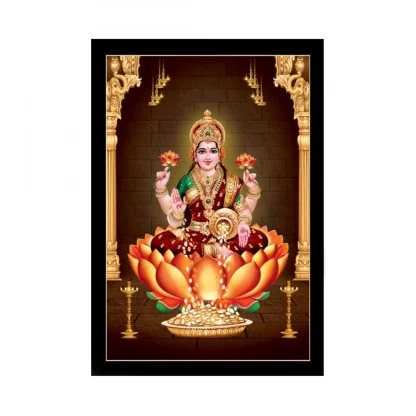 Maa Laxmi Painting with Synthetic Photo Frame (Multicolor)