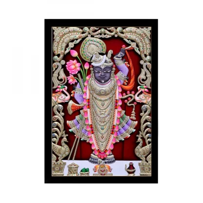 Shrinathji Painting with Synthetic Photo Frame (Multicolor)