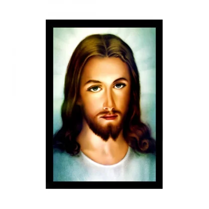 Jesus Christ Painting with Synthetic Photo Frame (Multicolor)