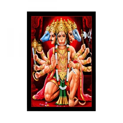 Panchmukhi hanuman Painting with Synthetic Photo Frame (Multicolor)