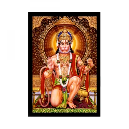 Lord Hanuman Ji Painting with Synthetic Photo Frame (Multicolor)