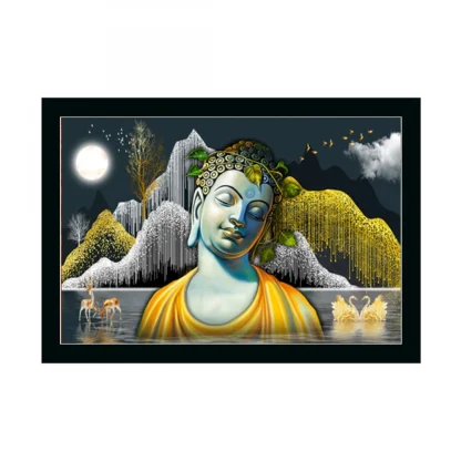 Buddha Painting with Synthetic Photo Frame (Multicolor)