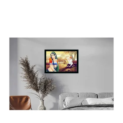 Rajasthani Village Modern Art Painting with Synthetic Photo Frame (Multicolor) - Image 2