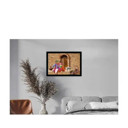 Rajasthani Village Modern Art Painting with Synthetic Photo Frame (Multicolor) - Image 2