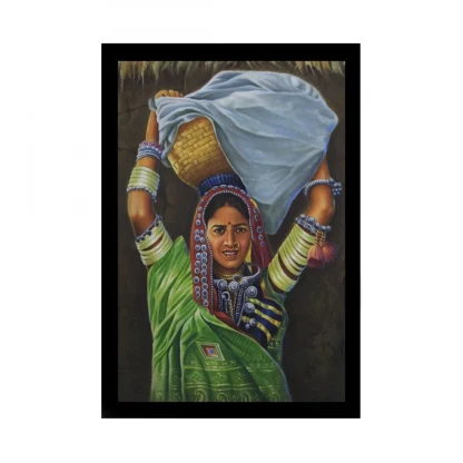 Lady Modern Art Painting with Synthetic Photo Frame (Multicolor)