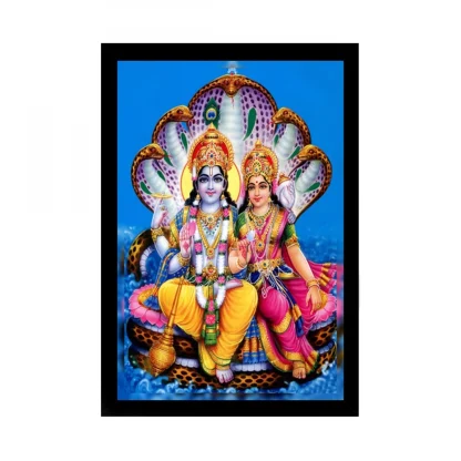 Lord Vishnu Laxmi Painting with Synthetic Photo Frame (Multicolor)