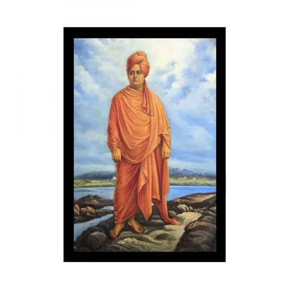 Swami Vivekanand Painting Painting with Synthetic Photo Frame (Multicolor)