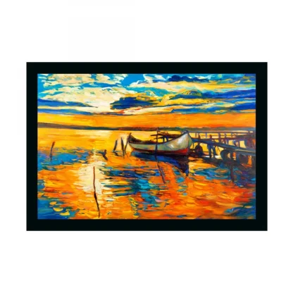 Boat Painting Painting with Synthetic Photo Frame (Multicolor)