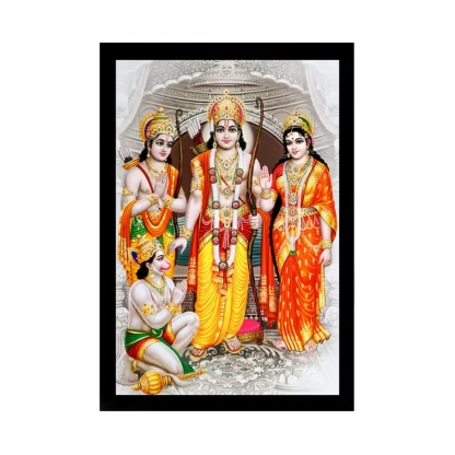 Ram Dharbar Painting with Synthetic Photo Frame (Multicolor)