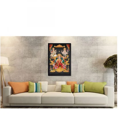 Laxmi Ganesh Saraswati Painting with Synthetic Photo Frame (Multicolor) - Image 2