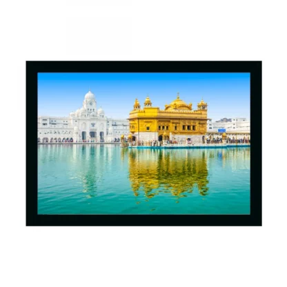 Golden Temple Painting with Synthetic Photo Frame (Multicolor)