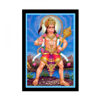 Lord Hanuman Ji Painting with Synthetic Photo Frame (Multicolor)