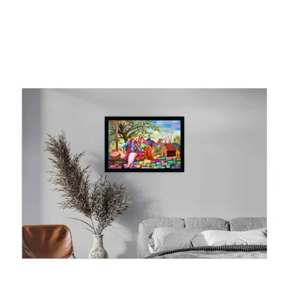 Rajasthani Village Modern Art Painting with Synthetic Photo Frame (Multicolor) - Image 2