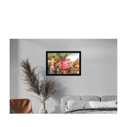 Rajasthani Village Modern Art Painting with Synthetic Photo Frame (Multicolor) - Image 2