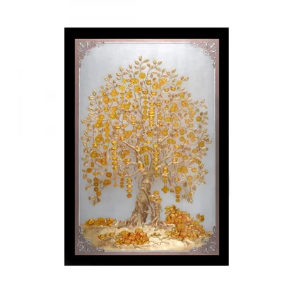 Tree Modern Art Painting with Synthetic Photo Frame (Multicolor)