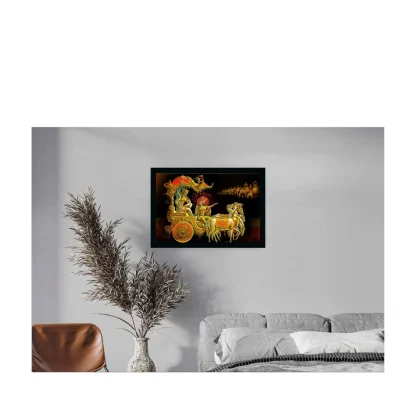 Krishna Arjun Mahabharat Rath Painting with Synthetic Photo Frame (Multicolor) - Image 2