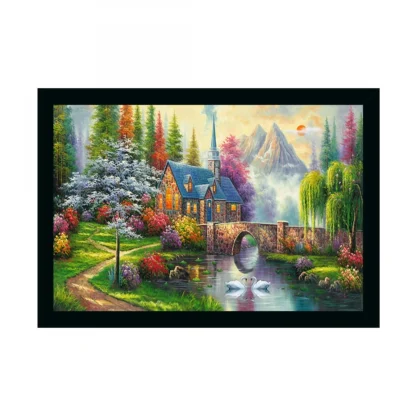 Natural Scenery Painting with Synthetic Photo Frame (Multicolor)