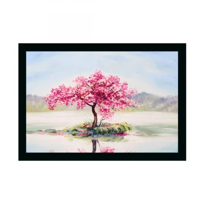 Tree Scenery Painting with Synthetic Photo Frame (Multicolor)