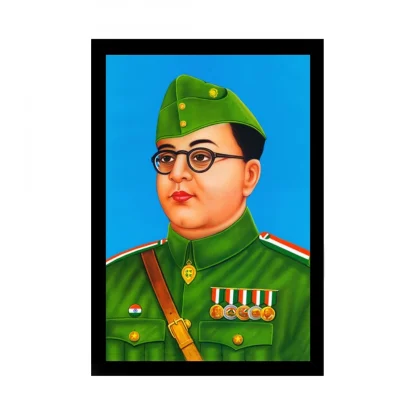 Shubham Chandra Bose Painting with Synthetic Photo Frame (Multicolor)