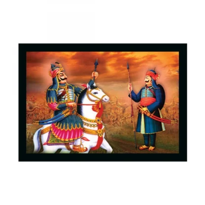 Maharana Pratap Painting with Synthetic Photo Frame (Multicolor)