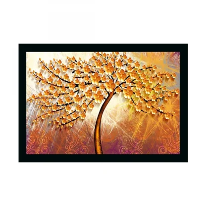 Tree Painting Painting with Synthetic Photo Frame (Multicolor)