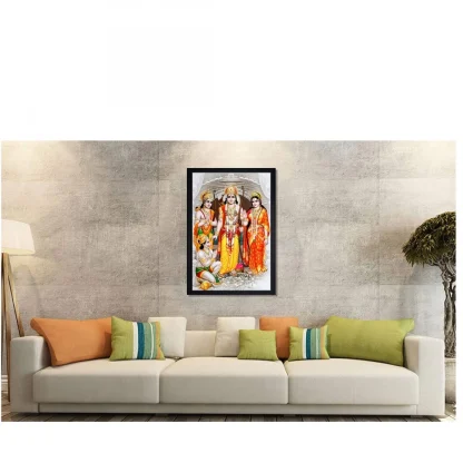 Ram Dharbar Painting with Synthetic Photo Frame (Multicolor) - Image 2