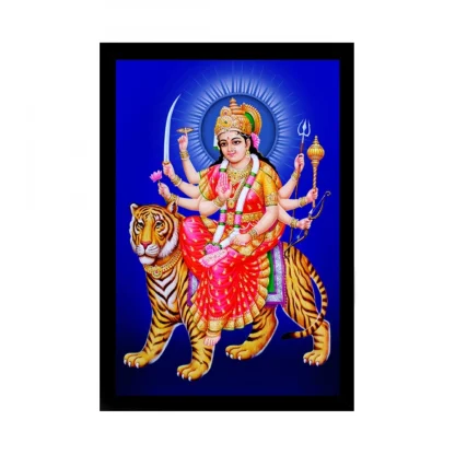 Durga Mata Painting with Synthetic Photo Frame (Multicolor)