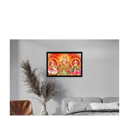 Laxmi Ganesh Saraswati Painting with Synthetic Photo Frame (Multicolor) - Image 2