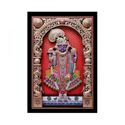 Shrinathji Painting with Synthetic Photo Frame (Multicolor)