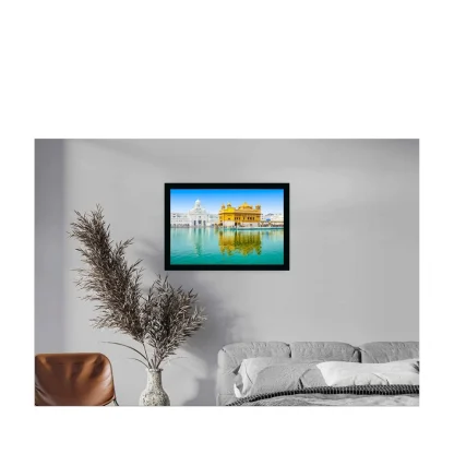 Golden Temple Painting with Synthetic Photo Frame (Multicolor) - Image 2