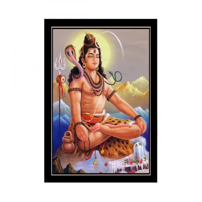 Lord Shiva Painting with Synthetic Photo Frame (Multicolor)